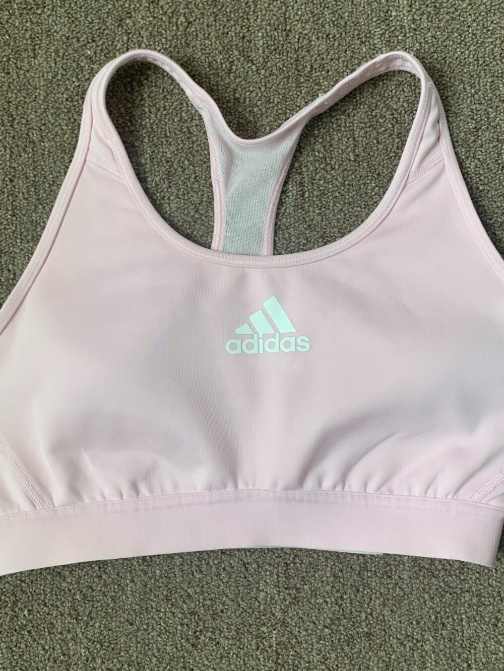 Adidas Light Pink Racerback Sports Bra Size M Mesh Back Padded Activewear Top